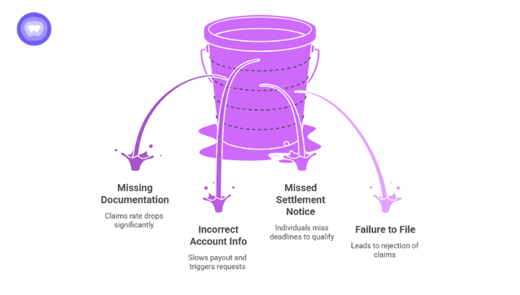 Common mistakes that delay AT&T data breach settlement claims including missing documentation, incorrect account information, not checking the official website, and missing filing deadlines.
