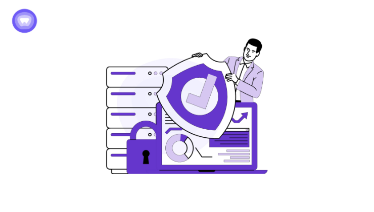 Illustration showcasing a business leader protected by a data security solution such as a VPN against cybercrimes.