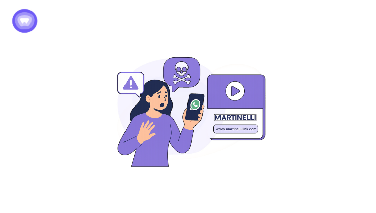 Illustration showing a lady becoming the victim of Martinelli scam on Whatsapp against a white background.