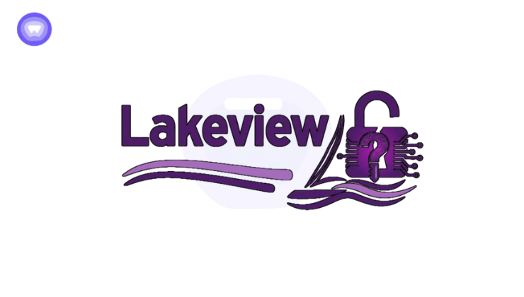 Purple and white Lakeview logo featuring a large, stylized broken padlock and question mark symbol to represent a data breach.