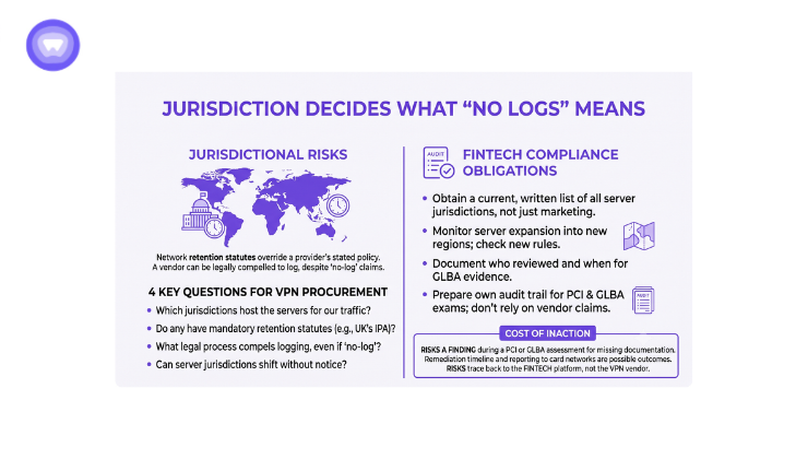 Poster displaying the phrase "3 judgments decide what no logs means" in bold typography against a colorful background.