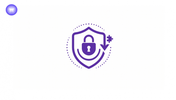 A purple shield featuring a prominent lock symbol, representing security and protection.