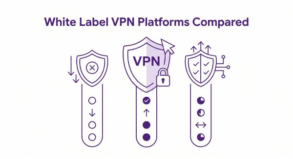Comparison chart of various white label VPN platforms highlighting features and pricing.