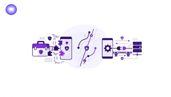 Minimalistic featured image for your blog post on "VPN SDK vs VPN API", designed in a purple and white color palette.