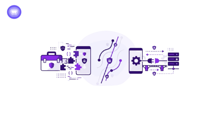 Minimalistic featured image for your blog post on "VPN SDK vs VPN API", designed in a purple and white color palette.